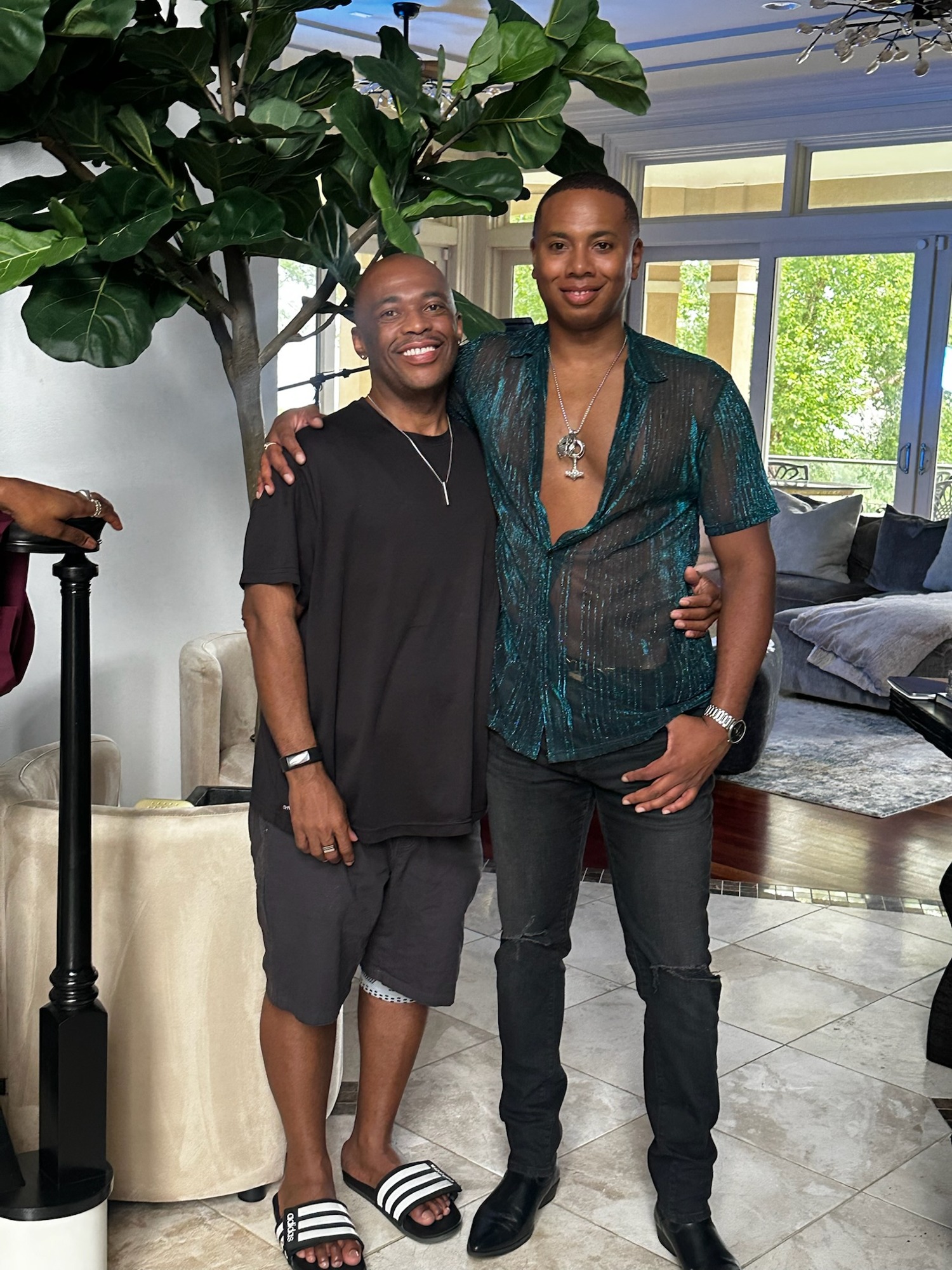 The Lee Hayes with a performer between takes